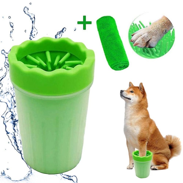 Hundepoterenser for gjørmete poter, bærbar 2 i 1 oppgradert versjon Stor skivestempelkopp med håndkle, myke silikonbørster for liten/middels/stor hund