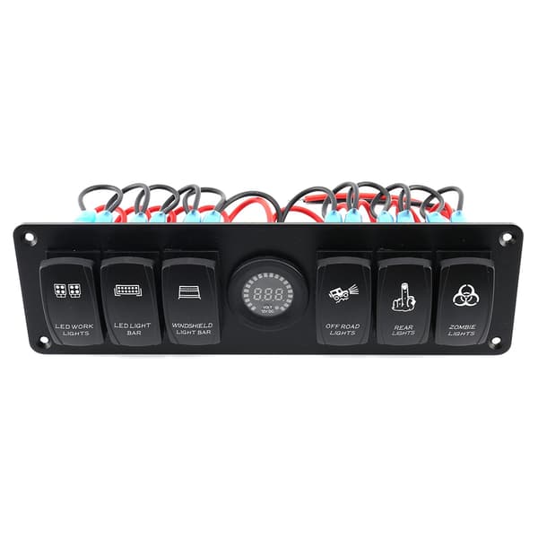 6 Gangs Vippbryterpanel Fargerik LED Voltmeter for RV Bil Marine Båt