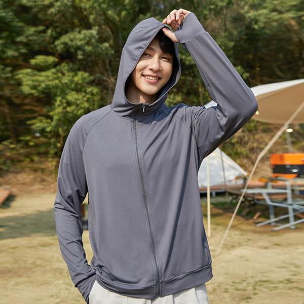 Mænd UPF 50+ Solbeskyttelse Letvægts Full Zip Hoodie Jakke Langærmet Solbeskyttende Jakke til Fiskeri Vandreture Udendørs Mørkegrå XL