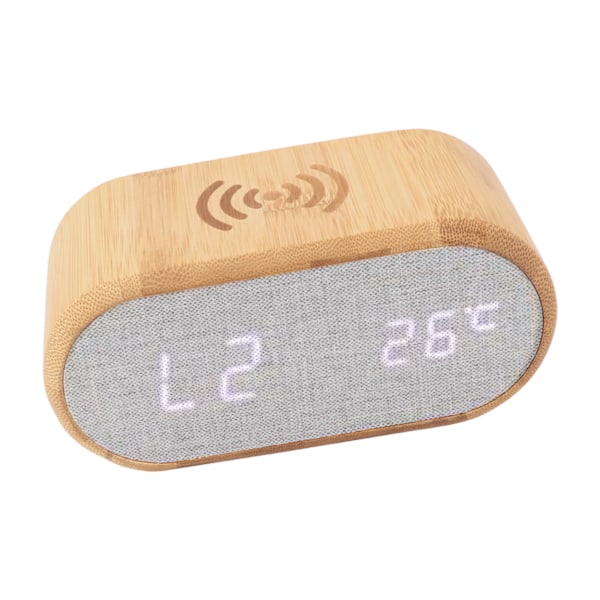 Träväckarklocka USB trådlös laddning Trä LED Digital Display Ljudkontroll för sovrum multifunktionell present