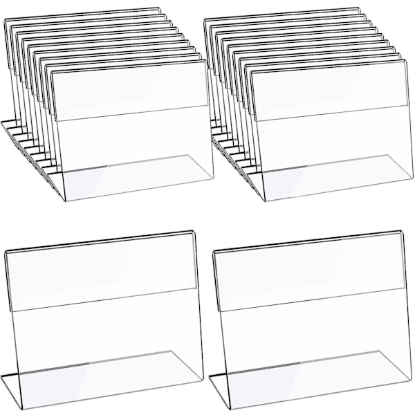 Akryl skylthållarset - 20-pack transparenta fotoramsstativ med lutande baksida