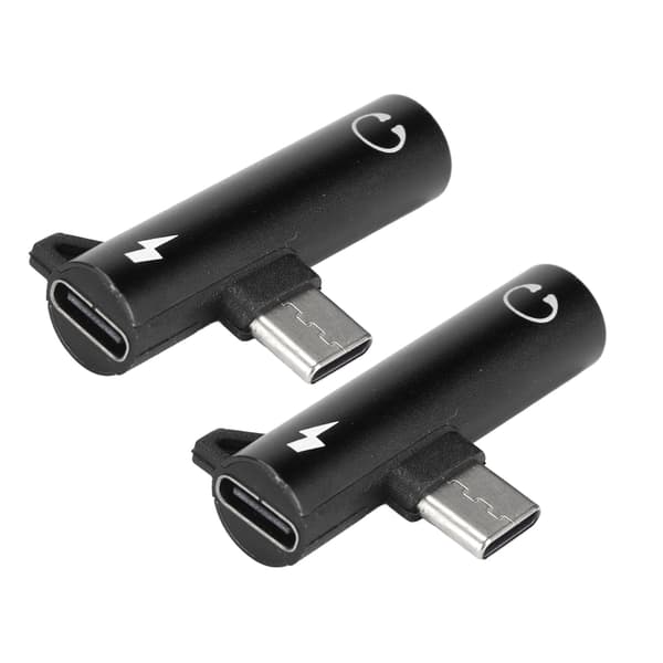 2 STK USB C til 3,5 mm Lydadapter 2 i 1 Lydopladning USB C til Lydstik ABS USB C til Lydstik til Telefon Tablet Sort