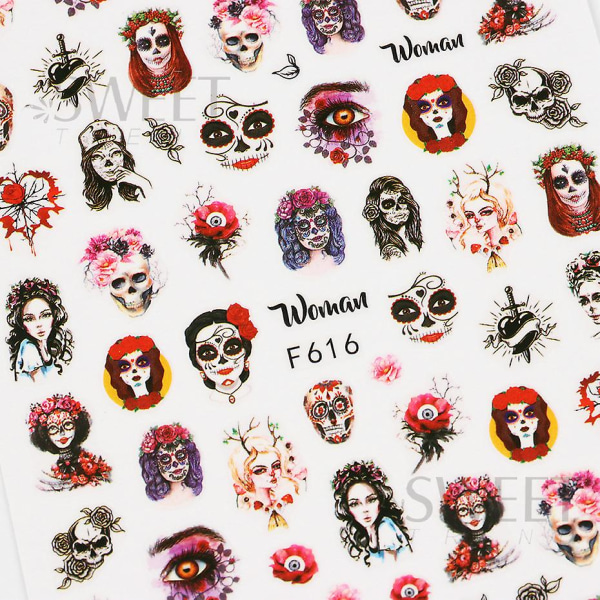 Skull Corpse Bride Witch Pumpkin Adhesive Nail Decal TYPE 5