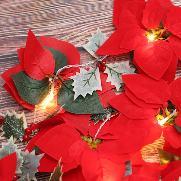 LED Flower String Light 2m konstgjord röd blomma Fairy String Light för gräsmatta trädgård