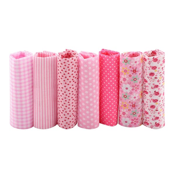 7pcs 25*25 cm Cotton Fabric DIY Assorted Squares Pre Cut Bedding Suite Quarters Bundle (Pink)