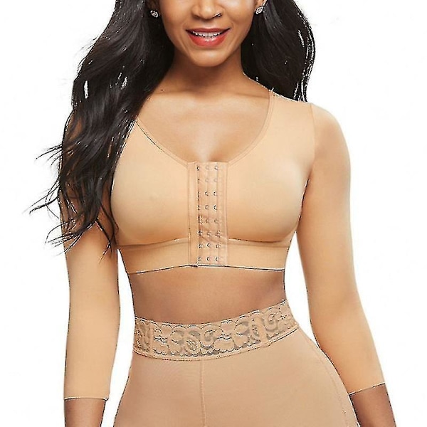 3XL Beige Naisten 3/4 Hihainen Käsivarren Muotoileva Kompressio Rintaliivi Etukiinnitys Tank Top