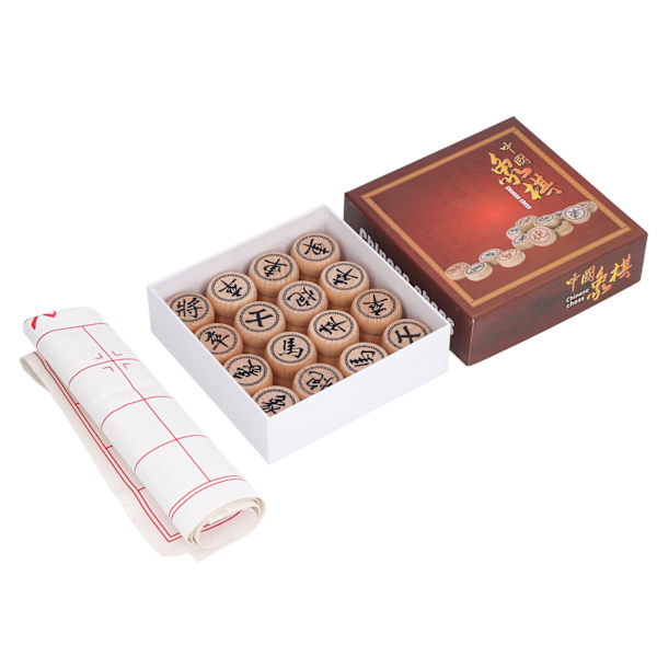 Kinesiskt schackspel Bokträ Intellektuell tillväxt Xiangqi brädspel med PU-läder schackbräde 3 cm diameter