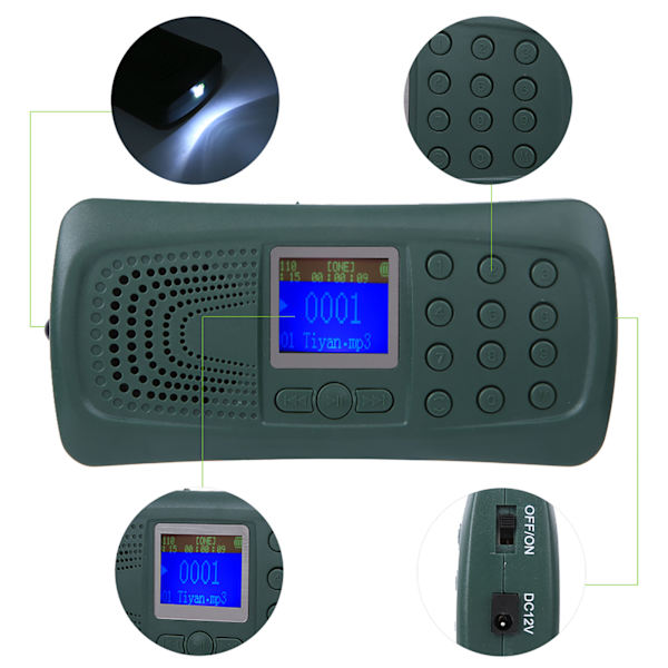 CP-387B Fågellockare för jakt med ljudspelare, ingen fjärrkontroll, med timer och ficklampa, EU 110~240V