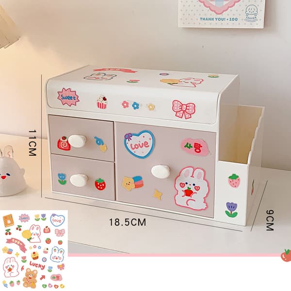 Desktop Storage Box Cute Plastic Box Desktop Storage Box Large Capacity Cosmetic Box for Office Home Light Pink