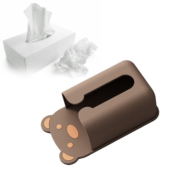 Wall Mounted Tissue Box Punch Free Cute Bear Pattern Plastic Tissue Dispenser for Home Bathroom Brown Bear