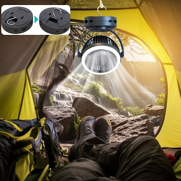 10000mAh campingfläkt med lampor USB uppladdningsbar clip on fläkt med hängkrok
