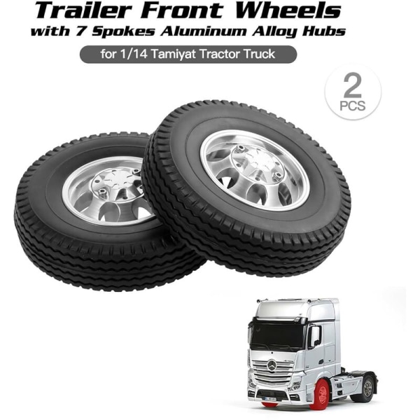 2 stk. Trailerforhjul med 7-eger aluminiumslegeringsnav til Tamiya 1/14 traktorlastbil RC klatretrailer, model: sort forhjul