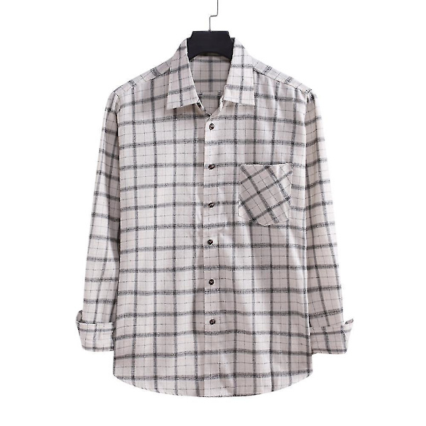Slim Fit Hvid Ternet Langærmet Mænds Casual Skjorte Topper XL