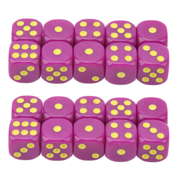 20 stk. 16 mm afrundede hjørne terninger 6-sidet terningesæt til brætspil matematiske spil lilla gule prikker