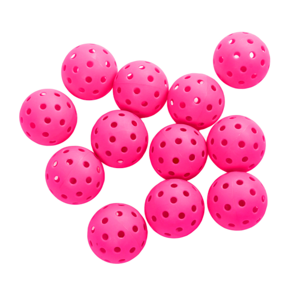 12ST 74mm 40 hål pickleballs PE plast hög elasticitet pickleball utomhus hål bollar rosa