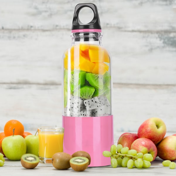 500ML elektrisk juicepress Bärbar Grönsaker Fruktjuicemaskin Automatiskt verktyg USB Uppladdningsbar Smoothie Mixer Flaska Rosa 500ML
