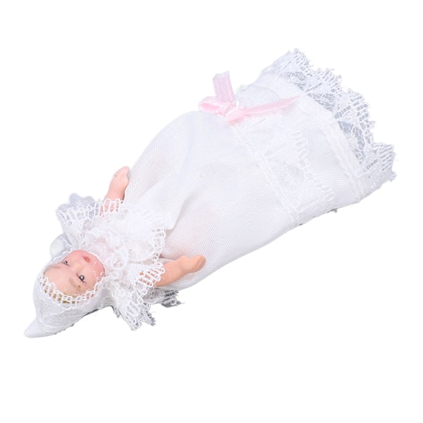 Mini keramisk babydocka 1/12 rörlig böjbar miniatyr babydockamodell med klänning för dockhustillbehör