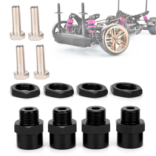RC-auto 12 mm - 17 mm pyörän kuusiokolosovittimen lisävarusteet Sakura D4 HSP 94123 1/10 autolle - Musta