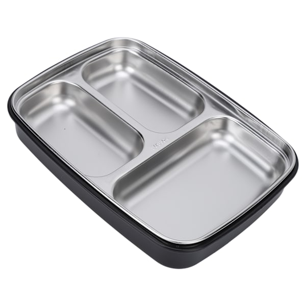 Varmeisolerende Bento Lunchboks 3 Ruter Lekkasikkert 304 Rustfritt Stål Bento Lunchboks for Elever Skolekontor Svart