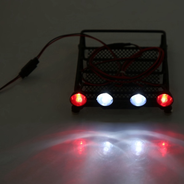 Takräcke Bagagehållare med LED-ljus runda för Axial SCX10 1/10 RC-bil (2 vita 2 röda)