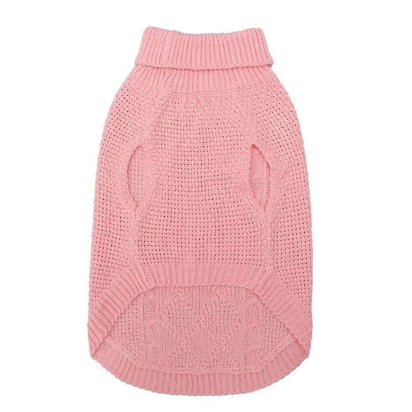 Vintervarm Stickad Hund- och Katttröja - Hög Krage Kabel Stickad Stretch XS Rosa