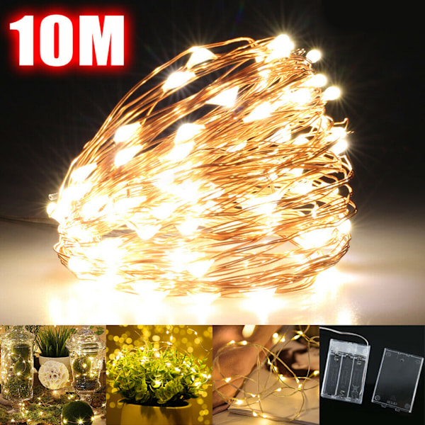 10M LED Fe-lysstreng Batteridrevet Kobbertrådslampe Vandafvisende Juledekoration