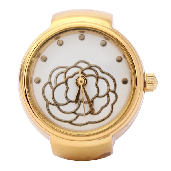 Finger Ring Ur Rund Urtavle Rose Blomst Mønster Dam Finger Kvarts Ur Guld