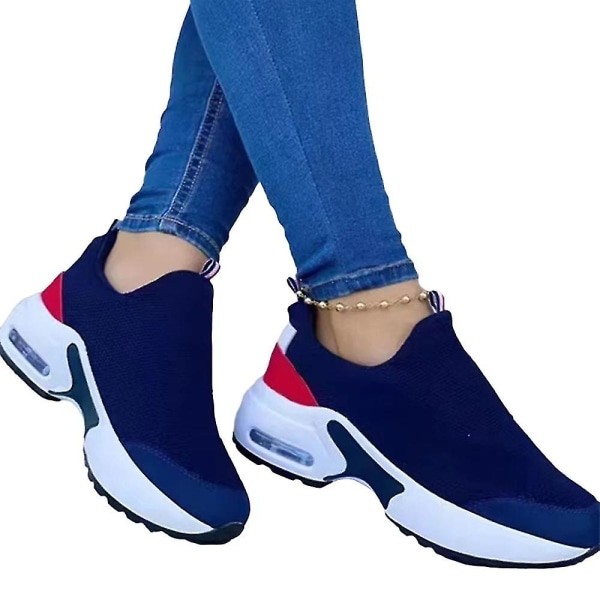 Dame Platformtrenere for kvinner Fitness Gym Sports Joggesko Pumps Air Casual Slip On Shoes Str. navy blue 38