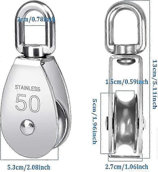 1 stk. remskive kompatibel med reb, rustfrit stål 50 mm rulleblok M50 remskive