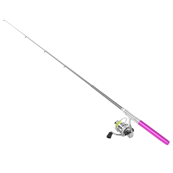 Portabel Mini Pen Shape Fiskespö Stångficka Infällbart fiskespö med rullehjul Lila
