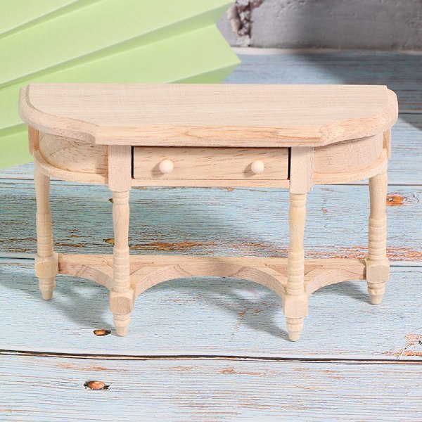 1:12 Dukkehuse Træ Halvrund Skuffe Skrivebord Model til Dukker DIY Dukkehuse (Halvrund Skuffe Skrivebord)