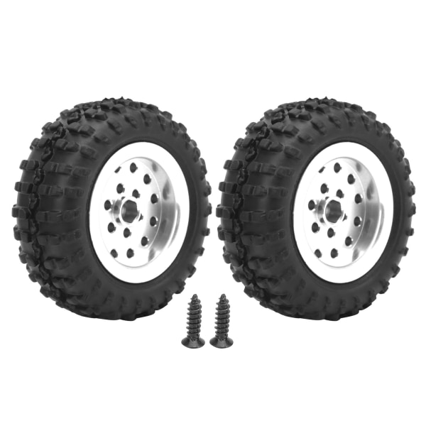 2 stk Bilhjul Gummi Dekk Aluminium Legering AntiSkid 52mm Passer for WPL D12 1/10 RC Truck (Sølv)