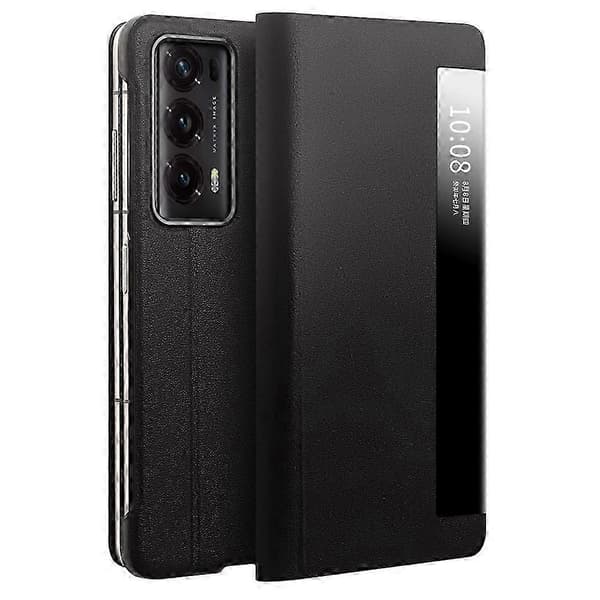 Ægte koskindsetui med Smart View-vindue Kompatibel med Honor Magic V2 5G[LD] Black