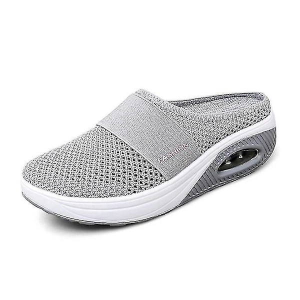 Andningsbara grå mesh dam casual slip-on skor EU 42