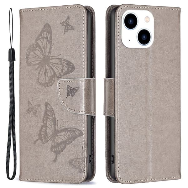 Butterfly nahka Yhteensopiva iPhone 14 -kotelon kanssa - hopea/harmaa Silvergrå silver