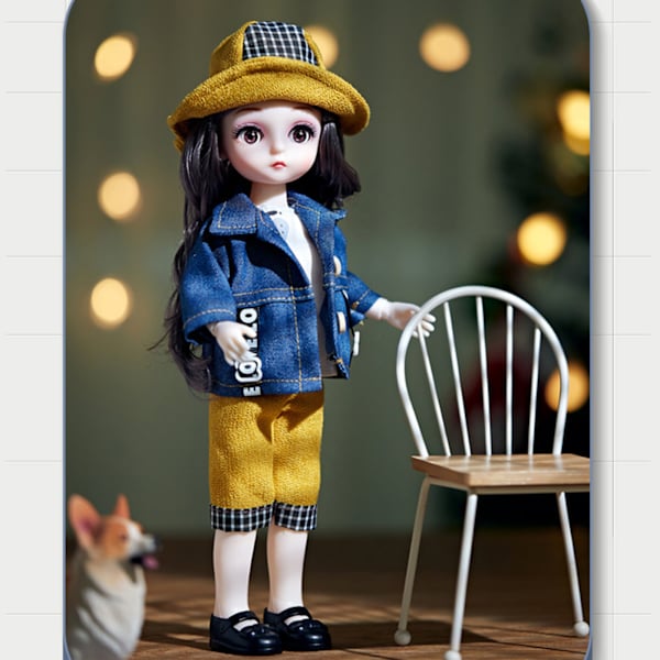 Doll Toy 12in 5D Eyes Joints Pretty Clothes Doll Toy Playset for Home Libra