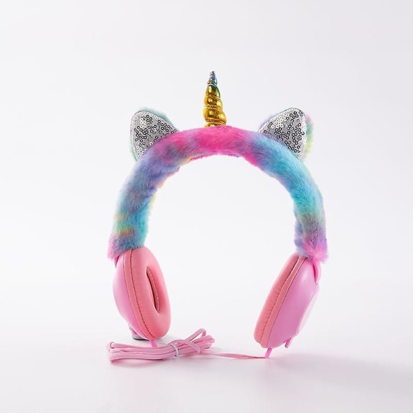 Unicorn tegneserie-hovedbånd Over-Ear Plys-hovedtelefoner - farverige og sjove Pink1 25*7*17.5cm