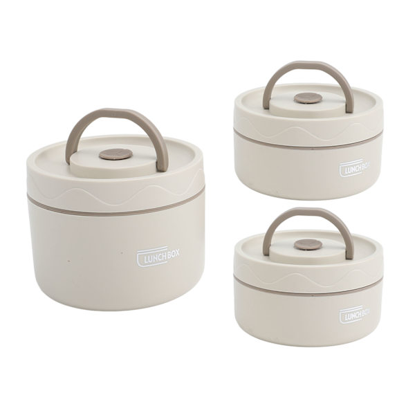 Isolert lunsjboks 304 rustfritt stål, lekkasjesikker, bærbar rund termisk Bento-boks med lokk og varmepose Beige 3 stk.