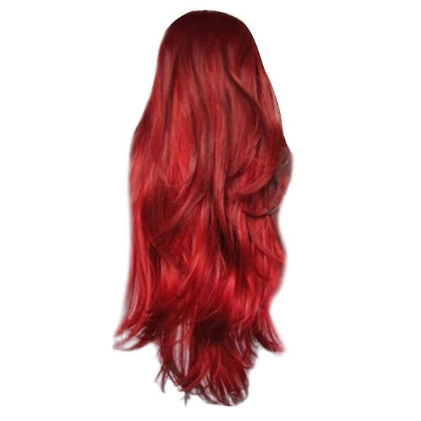 Mode lång lockig vågig syntetisk peruk Röd Naturlig helperuk för kvinnor Red