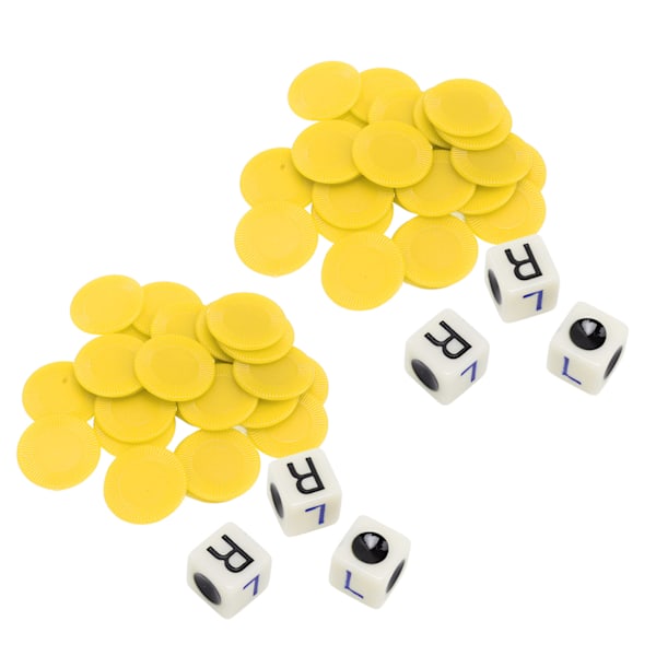 2 set Vänster Höger Mitttärningsspel 16 mm med 3 tärningar 24 marker för familjekvällar Vänners sammankomster Spel Fester Gult