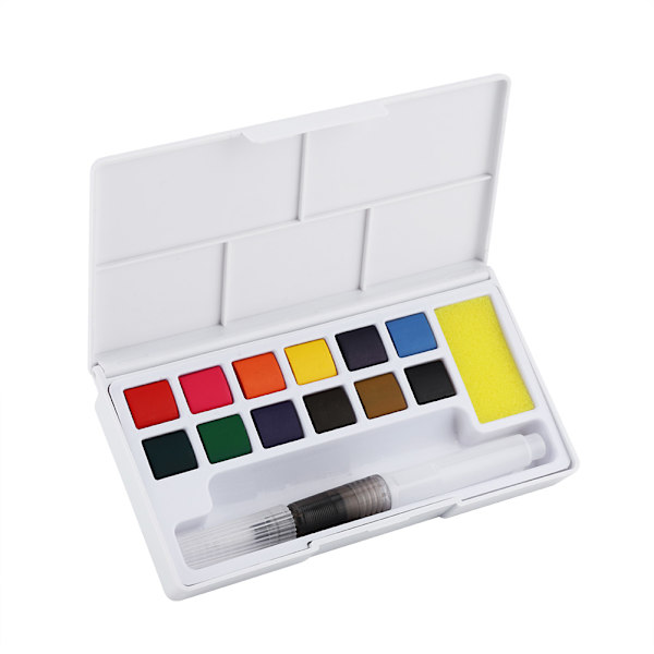 Bærbar fast vandfarve Pigment Sæt Tegning Maleri Tilbehør (12 farver)
