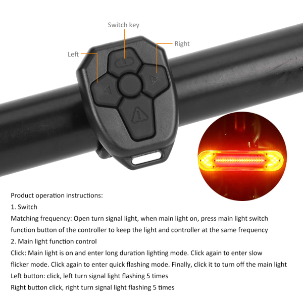 BK600 Mountain Bike USB-lataus LED-langaton kaukosäädin Turvallinen varoitus Käännä takavalo Pyöräilylaitteet Punainen puoli