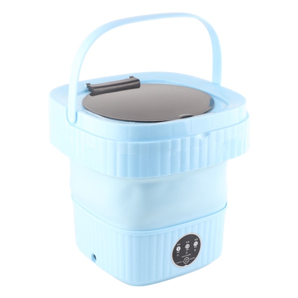 Liten hopfällbar tvättmaskin TPE och PP 100‑240V Inbyggd dehydrator 6L Mini Bärbar Hinkbricka för Underkläder Strumpa Blå US Plugg