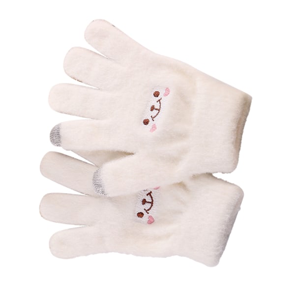 Vinter Touch Screen Hanske Smile Face Design Elastisk termisk varm strikket hanske for kvinner Jenter Hvit