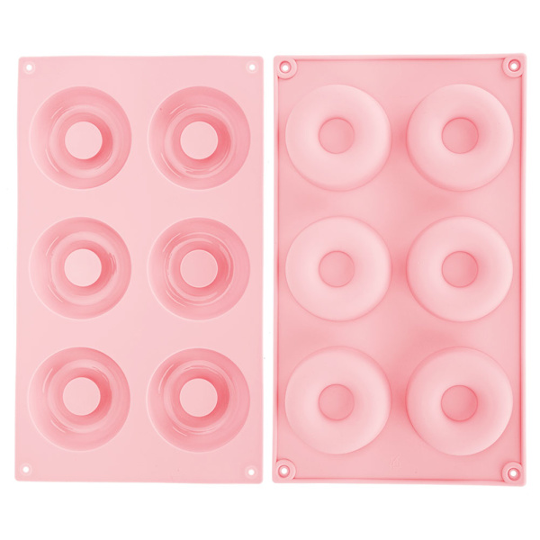 6 Huls Silikon Donut Bageplade Non-Stick Kage Cookie Form Værktøj Køkkenudstyr (Rosa)