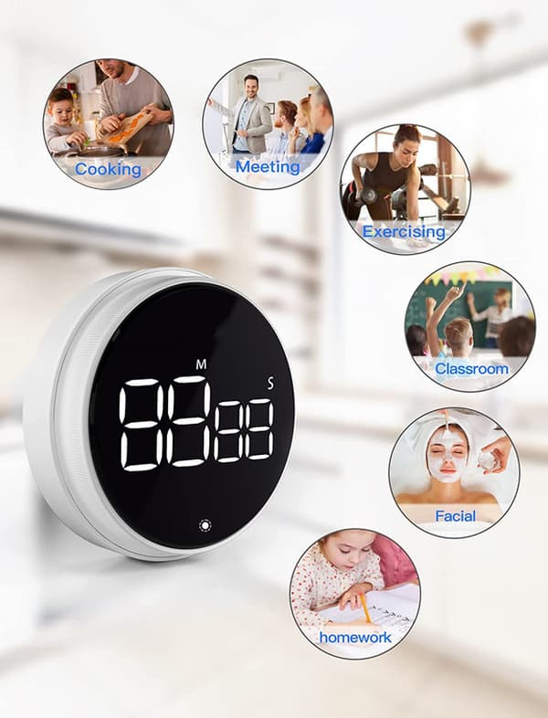 Digital Timer med Magnet og LED-skjerm - Kjøkkentimer / Eggetimer White