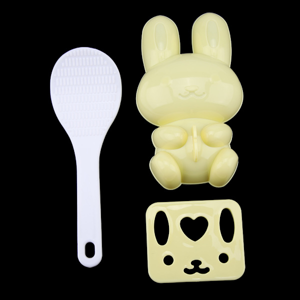 3 st Livsmedelskvalitet PP Tecknad Kanin Modell Sushi Risform DIY Hantverk Onigiri Make Tool (Gul
