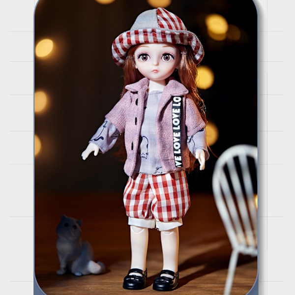 Doll Toy 12in 5D Eyes Joints Pretty Clothes Doll Toy Playset for Home Libra
