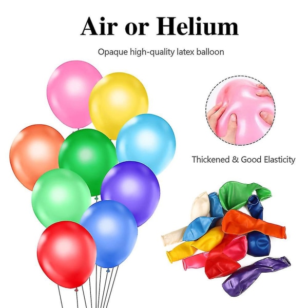 100-pack tjocka latexballonger, regnbågsfärgade uppblåsbara ballonger till festtillbehör för helium- eller luftanvändning