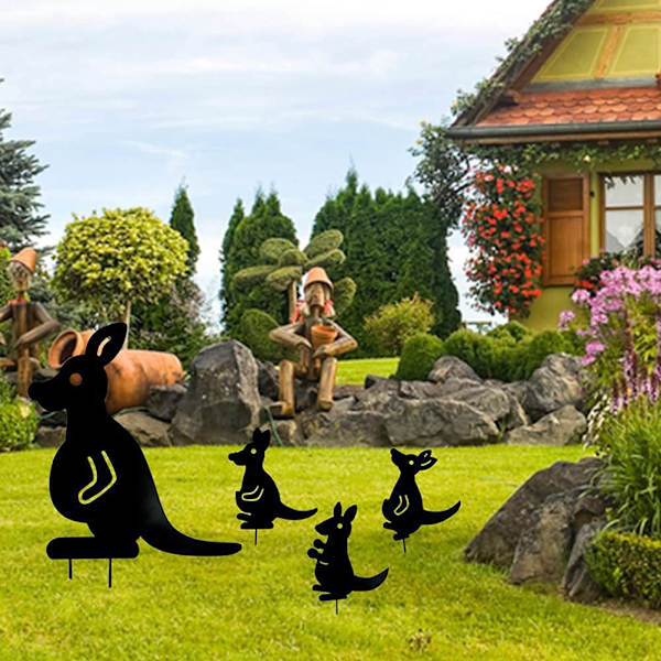 4 stk Dyr Silhuet Haveindsatser Metal Kænguru Hule Statuer Have Hule Havedekorationer til Indeklimas Græs